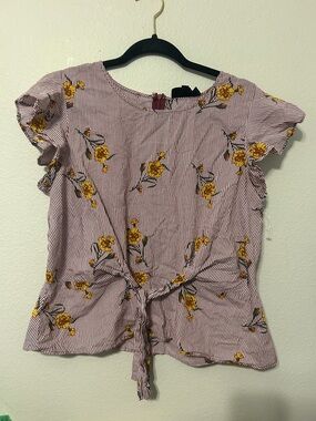 Sweet Wanderer Red Striped Floral Tie-Front Blouse Size XL